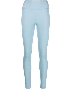 Sporty & Rich Serif Logo-Patch Ribbed Leggings - Blue