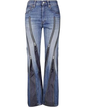 Junya Watanabe Flared Denim Trousers With Zipper Detail - Blue