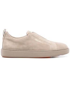 Santoni Suede Slip-On Trainers - Natural