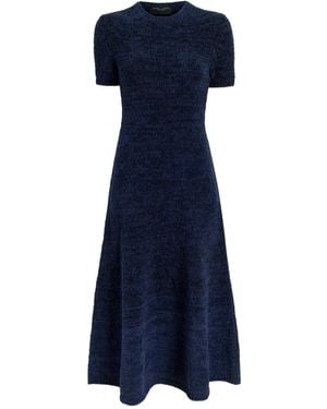 Proenza Schouler Mel Short-Sleeve Marled-Cotton Midi Dress - Blue