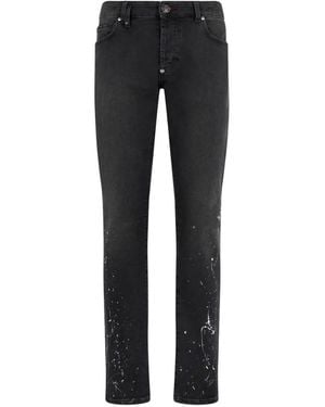 Philipp Plein Super Straight Cut Jeans Paint - Black