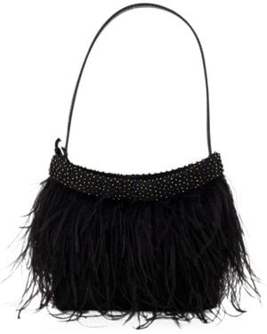 STAUD Winslow Feather-Trim Shoulder Bag - Black