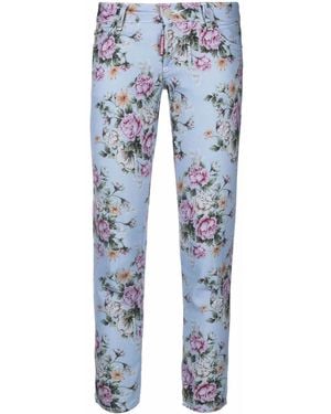DSquared² Floral-Print Skinny Trousers - Blue