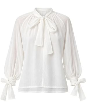 Tela Pussy-Bow Tie-Cuff Blouse - White