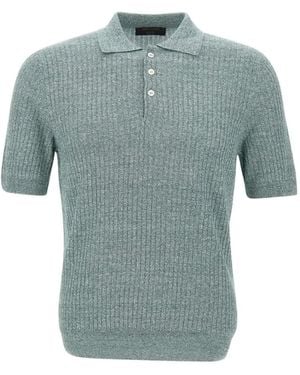 Gran Sasso Ribbed-Knit Polo Shirt - Blue