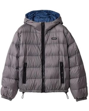 Miu Miu Light Pongé Down Hoodie Jacket - Grey