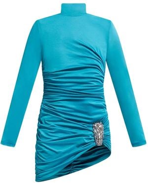 Area Crystal-Embellished Draped Mini Dress - Blue