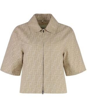 Fendi Ff Chambray Denim Cropped Jacket Clothing - Natural