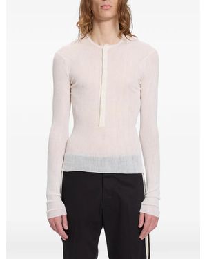 Ann Demeulemeester Pull Côtelé Bori À Col Tunisien - Blanc