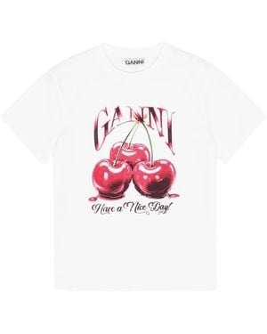 Ganni Cherry Cotton T-Shirt - White