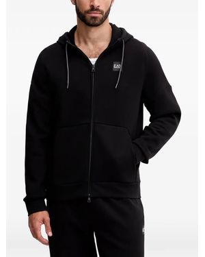 EA7 Logo-Embroidered Zip-Up Hoodie - Noir