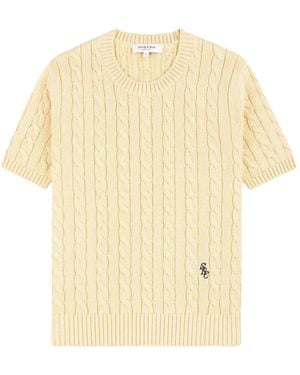 Sporty & Rich Cable-Knit Embroidered-Logo T-Shirt - Natural