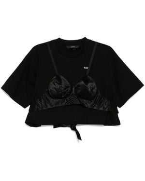 Pushbutton Cropped Top Met Bh - Zwart