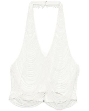 GIUSEPPE DI MORABITO Halterneck Fringed Top - White