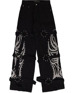 Who Decides War Bondage Winged-Logo Jeans - Black
