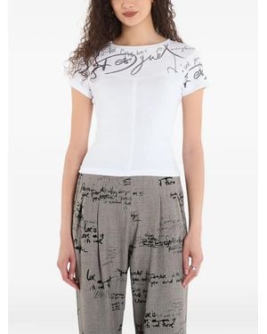 Desigual Scribble-Print Ribbed T-Shirt - Grey