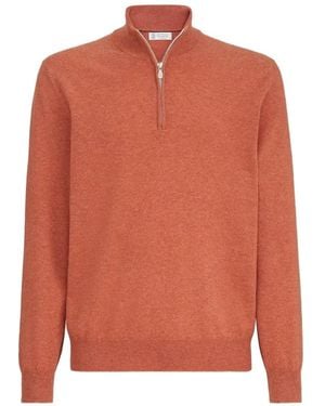 Brunello Cucinelli Kaschmirpullover Mit Kurzem Reißverschluss - Orange