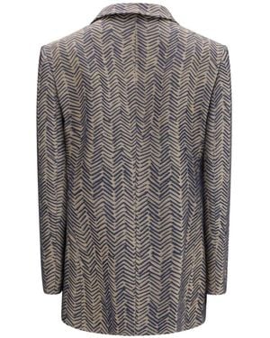 Giorgio Armani Single-Breasted Chevron-Pattern Jacquard Blazer - Grey
