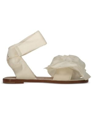 Red(V) Bow-Detail Touch-Strap Sandals - White
