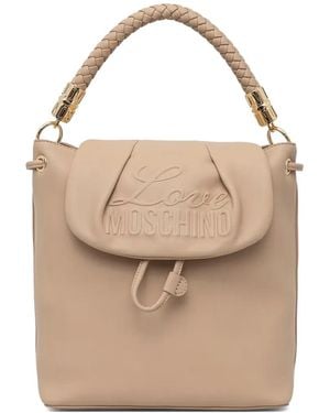 Love Moschino Logo-Embossed Braided-Handle Backpack - Natural