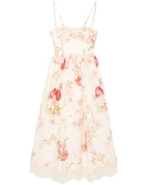 Zimmermann Floral-Print Lace-Trim Dress - Pink
