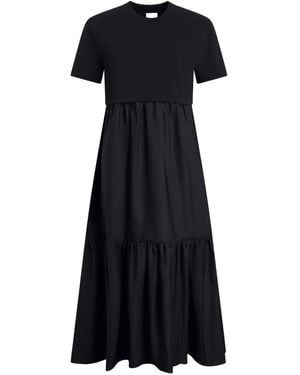 Patou Poplin Volume Midi Dress Crew Neck - Black