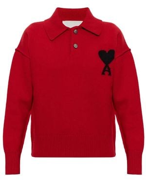 Ami Paris Jersey Ami De Coeur Tipo Polo De Manga Larga - Rojo