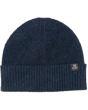 Marc O' Polo Ribbed Logo-Patch Hat - Blue