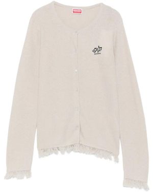 KENZO Fringe-Trim Logo-Embroidered Cardigan - White