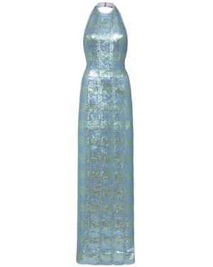 Markarian Nerine Gingham Sequin Maxi Gown - Blue