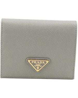 Prada Small Saffiano-Leather Triangle-Logo Wallet - Grey