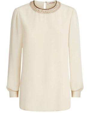 Emporio Sirenuse Blouse À Col Orné De Perles - Neutre
