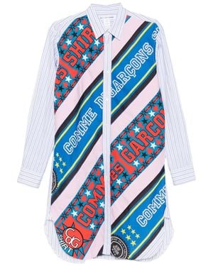 Comme des Garçons Stripe-Print Panelled Shirt - Blue