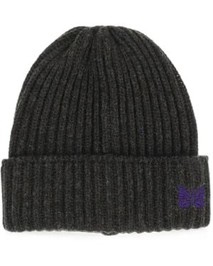 Needles Butterfly-Embroidered Wool Beanie Hat - Black