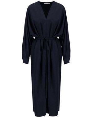 Harris Wharf London V-Neck Tie-Waist Midi Skirt - Blue