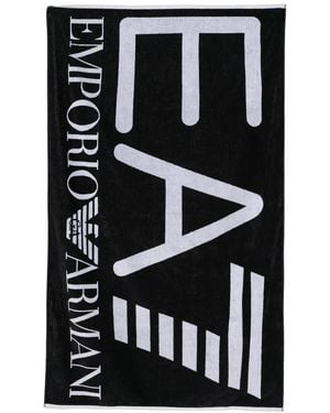 Emporio Armani Intarsia-Logo Beach Towel - Black