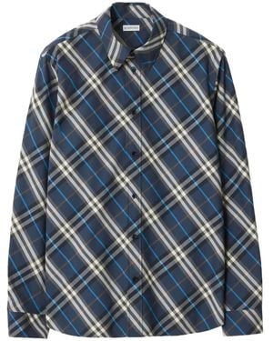 Burberry Check-Pattern Cotton Shirt - Blue