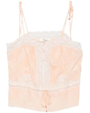 Chloé Lace-Trim Floral-Jacquard Top - Pink
