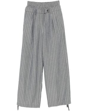 White Sand Pinstripe Drawstring-Cuff Trousers - Grey