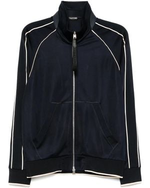Tom Ford Slim-Fit Leather-Trimmed Tech-Jersey Track Jacket - Blue
