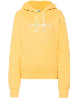 Saint Laurent Logo Print Hoodie - Yellow