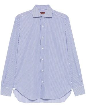Barba Napoli Striped-Pattern Spread-Collar Shirt - Purple