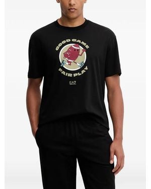 EA7 T-Shirt Met Grafische Print - Zwart