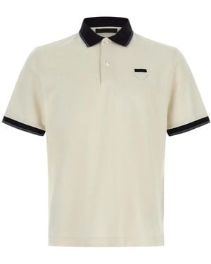 Prada Triangle-Patch Piqué Polo Shirt - White