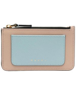 Marni Leather Colour-Block Cardholder - Blue