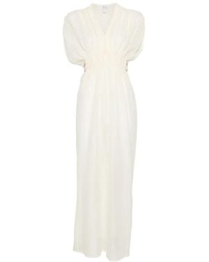 120% Lino Braided-Tie Gathered-Waist Maxi Dress - White