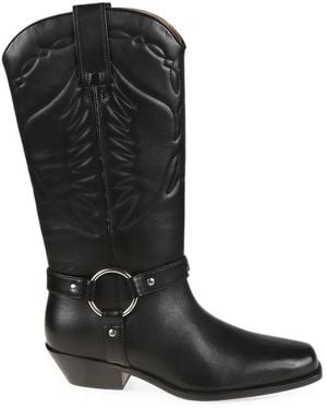 Patrizia Pepe Embroidered Leather Cowboy Boots - Black