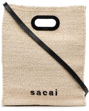 Sacai Logo-Embroidered Woven Tote Bag - Natural