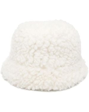 Prada Logo-Plaque Wool-Blend Bucket Hat - White