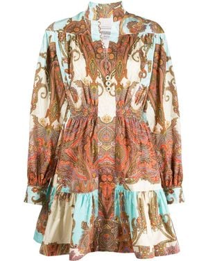 Forte Paisley-Print Long-Sleeve Cotton Dress - Blue